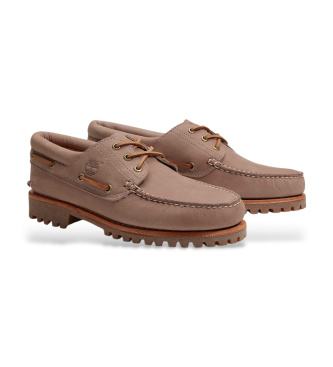 Timberland Scarpe da barca in pelle color tortora con tre occhielli