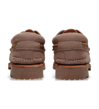 Timberland Scarpe da barca in pelle color tortora con tre occhielli