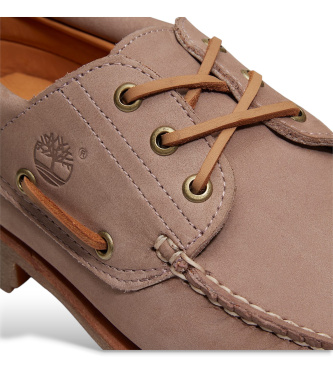 Timberland Scarpe da barca in pelle color tortora con tre occhielli