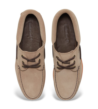 Timberland Scarpe da barca beige in pelle con tre occhielli