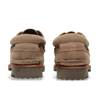 Timberland Scarpe da barca beige in pelle con tre occhielli
