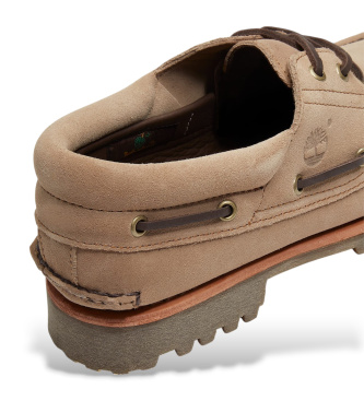 Timberland Scarpe da barca beige in pelle con tre occhielli