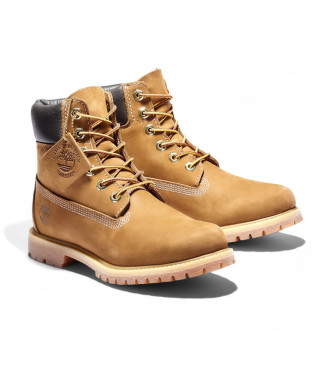 Timberland 6-palčni rjavi vodoodporni usnjeni škornji Premium z zapenjanjem na vezalke