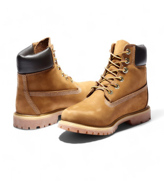 Timberland 6-palčni rjavi vodoodporni usnjeni škornji Premium z zapenjanjem na vezalke