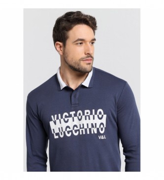 Victorio & Lucchino, V&L Granatowa koszulka polo z długim rękawem V&L Sport