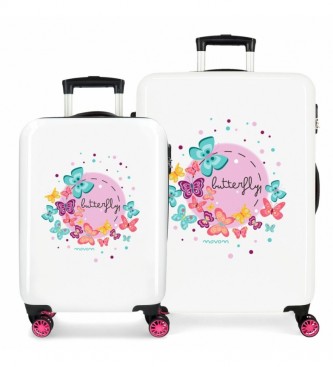 Movom Movom Butterfly Happy Time Hard Suitcase Set fuchsia, white -38x55x20cm and 48x68x26cm