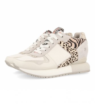 Gioseppo Sneakers Overland in pelle con stampa animalier, vichy e fiori bianchi