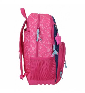 Movom Glitter regnbue skoletaske med to rum pink, marinebl -33x45x17cm