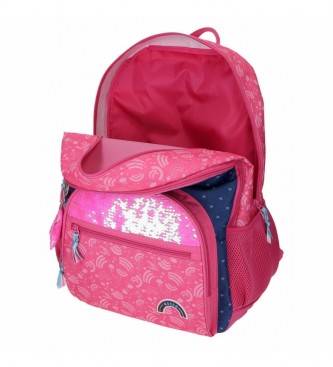 Movom Glitter regnbue skoletaske med to rum pink, marinebl -33x45x17cm