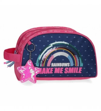Movom Toilet Bag Glitter Rainbow Double Compartment Adaptable navy, pink -26x16x12cm