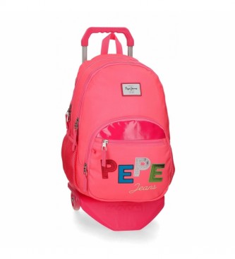 Pepe Jeans Kim Backpack Double Zipper with Trolley pink -32x44x22cm