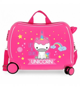 Roll Road Children's suitcase 2 multidirectional wheels Little Me Unicorn pink