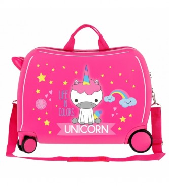 Roll Road Children's suitcase 2 multidirectional wheels Little Me Unicorn pink