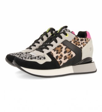 Gioseppo Kapolei Inner Wedge Sneakers With Grid, Animal Print and Fluorine Touches black