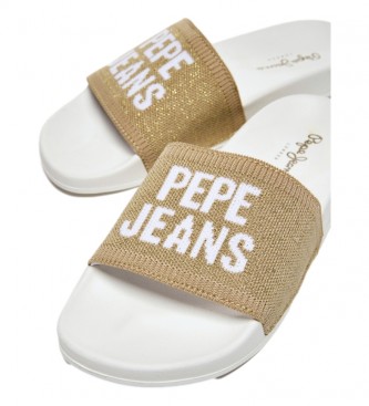Pepe Jeans Slider knit bianco, infradito oro