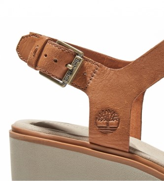 Timberland Koralyn Cross Strap sandlias de couro castanho -Altura da cunha: 8cm