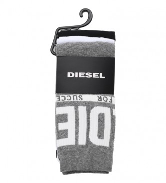 Diesel Lot de 3 paires de chaussettes Skm-Ray - logo noir, gris, blanc 