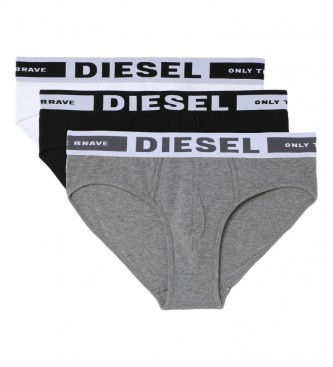 Diesel Pack of 3 briefs Umbr-Andre grey stripe, white, black