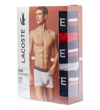Lacoste Pack of 3 Boxer Court red, navy, grey