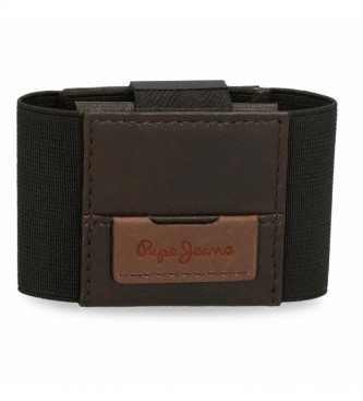 Pepe Jeans Porte-cartes Jackson en cuir noir -8,5 x 5 cm