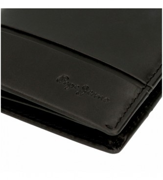 Pepe Jeans Porte-monnaie Dandy en cuir noir -11 x 7 x 1,5 cm