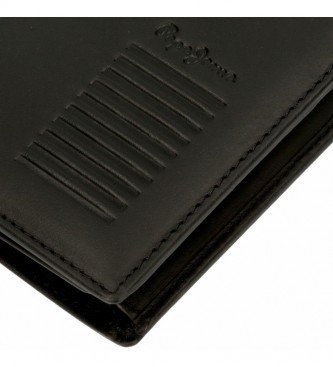 Pepe Jeans Porte-cartes Backbone en cuir noir -9,5 x 7,5 cm