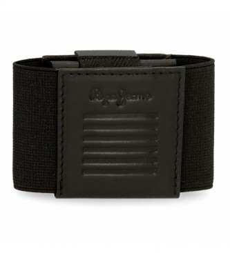 Pepe Jeans Porte-cartes Backbone en cuir noir -8,5 x 5 cm