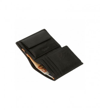 Pepe Jeans Portefeuille en cuir moyen noir -8,5 x 11,5 x 1 cm