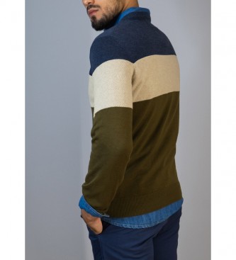 Bendorff Blue, beige, khaki green tricolor sweater 