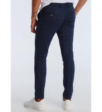 Victorio & Lucchino, V&L Navy blue knit plaid chino trousers 