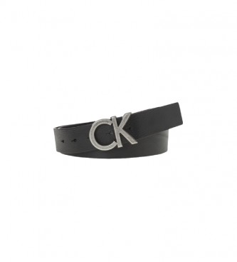 Calvin Klein Buckle Belt cintura in pelle nera -ampia, 3,5-