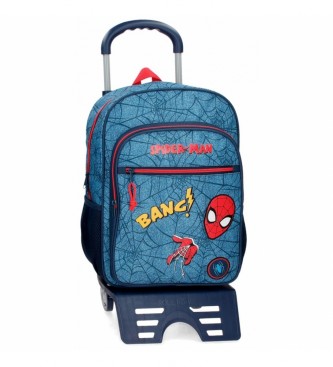 Joumma Bags Sac  dos scolaire Spiderman en denim avec chariot bleu