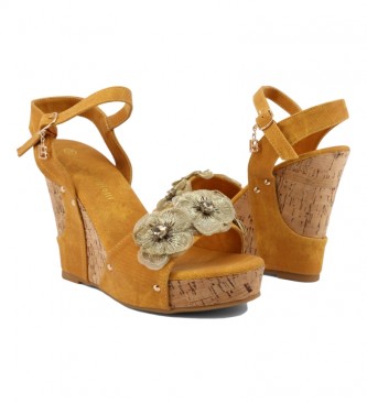 Laura Biagiotti Sandals with wedge 6052 yellow -height of the wedge: 11cm