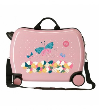 Roll Road Children's suitcase Roll Road Precious Flower 2 multidirectional wheels pink