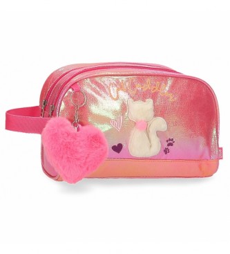 Enso Enso Cat Cuddler toiletry bag adaptable Double Compartment pink