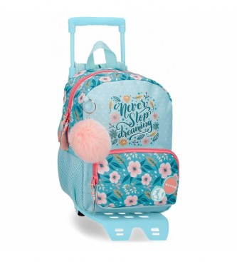 Movom Never Stop Dreaming small backpack with blue trolley