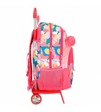 Roll Road Roll Road Precious Flower school backpack with trolley pink -32x44x22cm