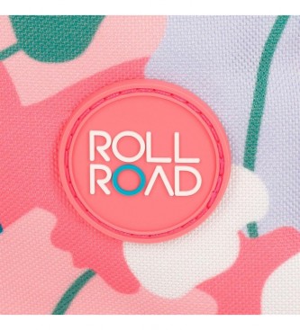 Roll Road Mochila escolar Roll Road Precious Flower com trolley rosa -32x44x22cm