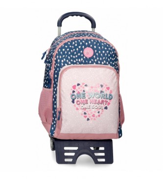 Roll Road Roll Road One World Two Compartment School Backpack with Trolley Pink