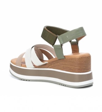 Carmela Leather sandals 068471 khaki -Height 7 cm wedge