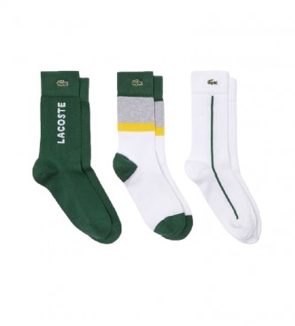 Lacoste Pack 3 pares de calcetines Stretch blanco, verde