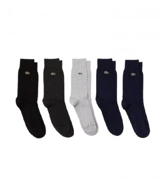 Lacoste Confezione da 5 paia di calze elastiche nere, grigie, blu scuro