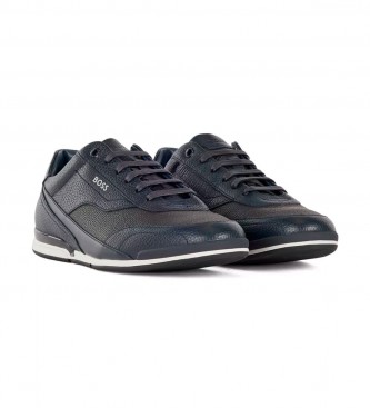 BOSS Navy blue grained leather sneakers