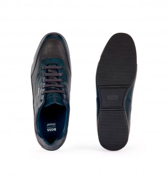 BOSS Navy blue grained leather sneakers