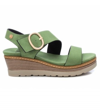 Xti Green buckle sandals - Height 6cm wedge 