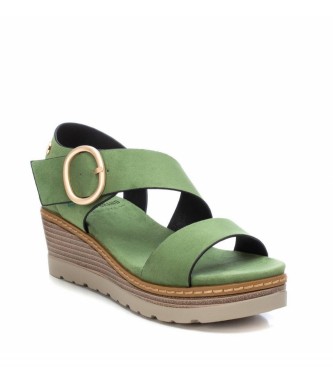 Xti Green buckle sandals - Height 6cm wedge 