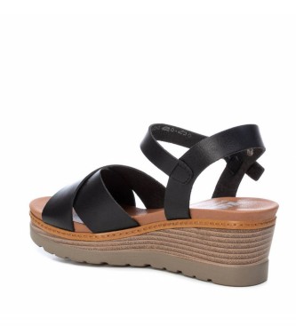 Xti Black strappy sandals - Height 5cm wedge 