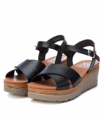 Xti Black strappy sandals - Height 5cm wedge 