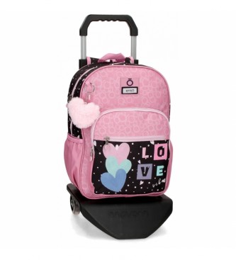 Enso Enso Love Vibes Schoolrugzak met roze trolley