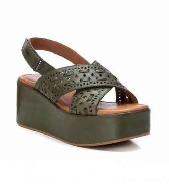 Carmela Leather sandals 068555 khaki -Height 7 cm wedge